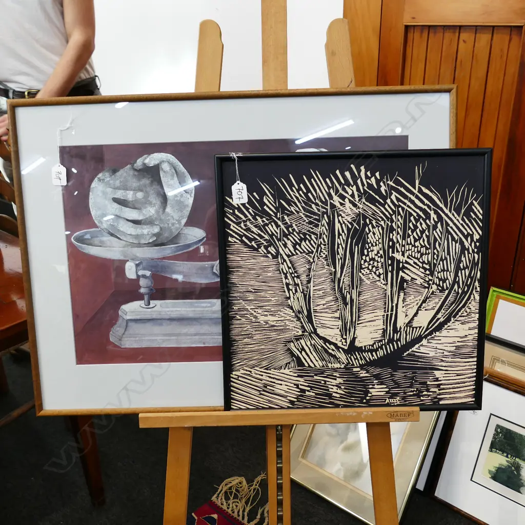 2X ABSTRACT ART WORKS ON PAPER FRAMED. SIGNED AND DATED. 600MM X 380MM  Image 1++