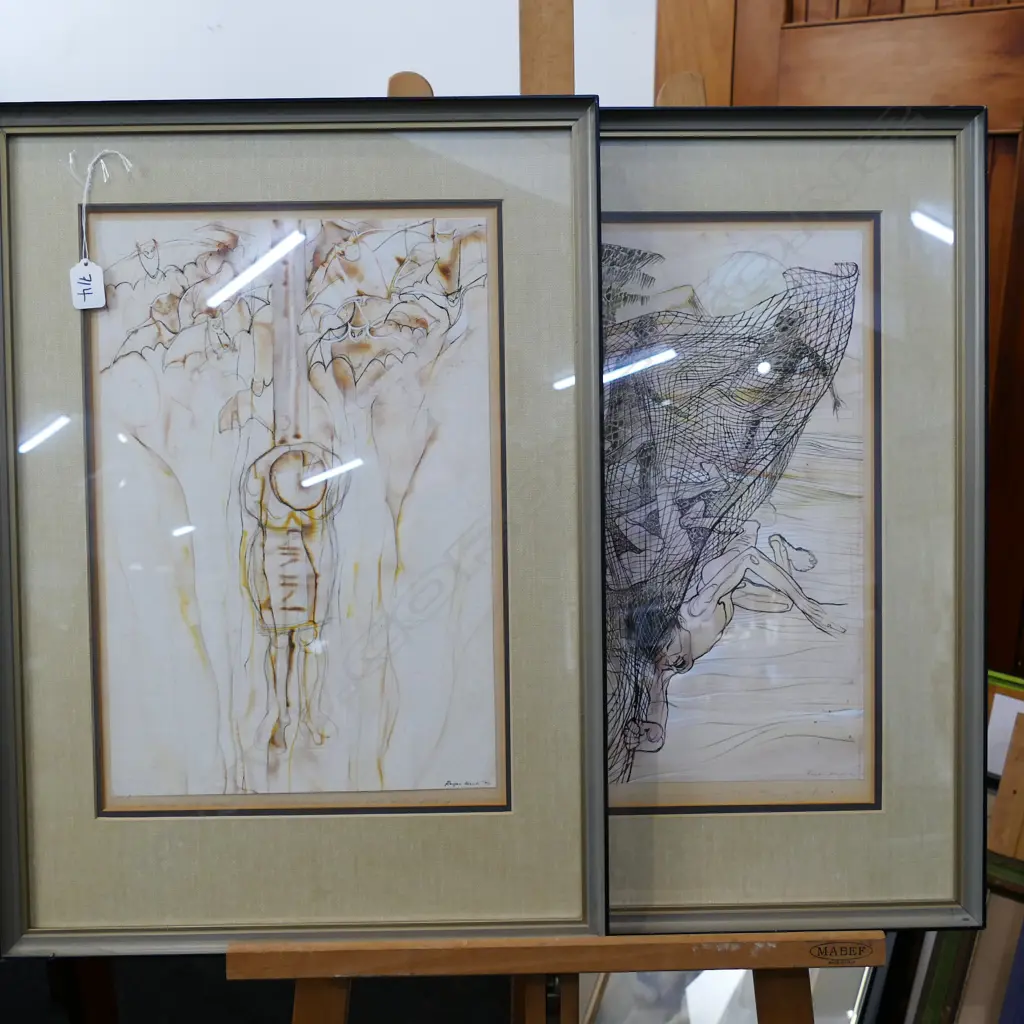 PR OF INK ON PAPER ART WORKS. DATED AND SIGNED ROGER HART 74. 480 X 280 Image 1++