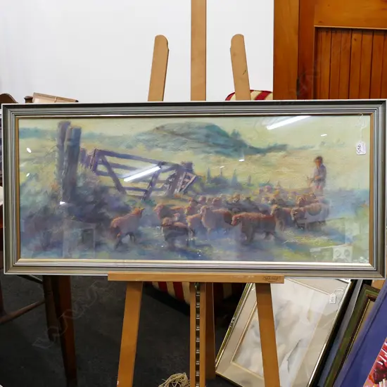 ERIC CLARK PASTEL HERDING SHEEP 400 X 890mm