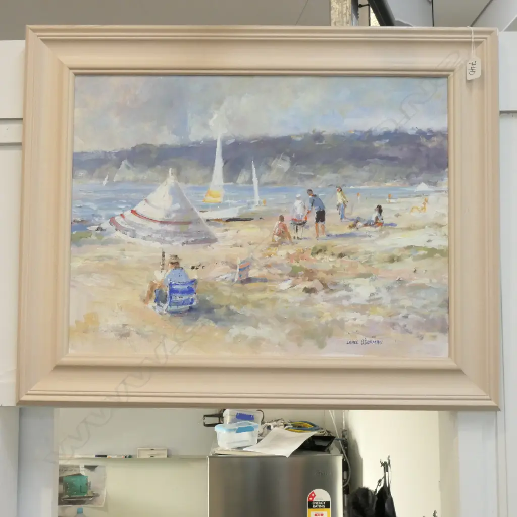 LANCE O'GORMAN ACRYLIC BEACH SCENE FIGURES YACHTS Image 1++