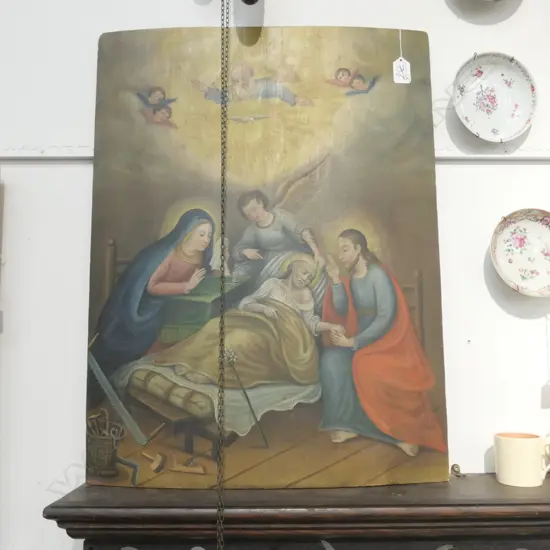 EARLY OIL ON BOARD RELIGIOUS SUBJECT 610 X 460 MM