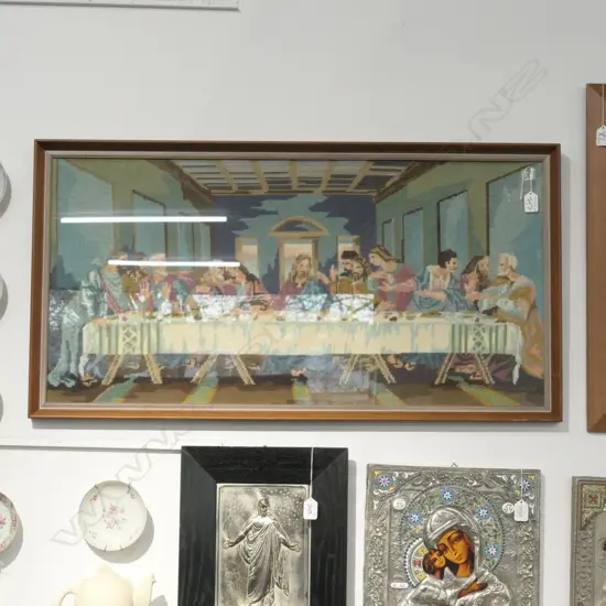 VINTAGE EMBROIDERY THE LAST SUPPER- FRAMED 