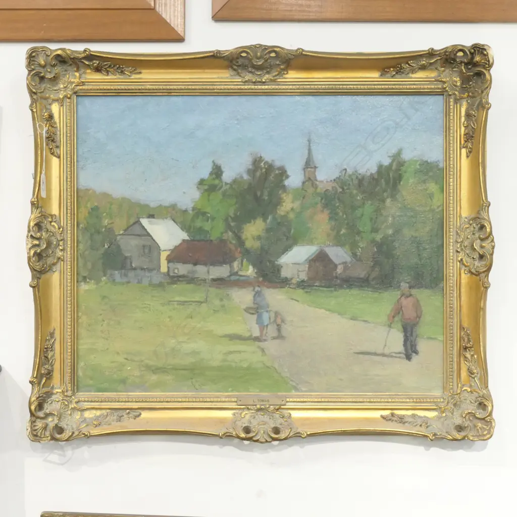 OIL ON CANVAS EUROPEAN VILLAGE BY L THOMAS 1969 550 X 430 MM Image 1++