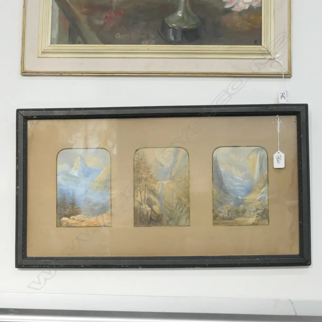 3 19THC FINE W/C'S AUSTRIAN ALPINE SCENES IN 1 FRAME Image 1++