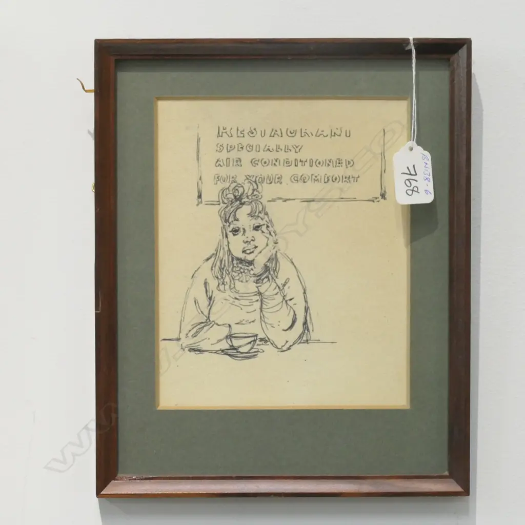 RUSSELL CLARK INK WOMAN IN RESTAURANT Image 1++