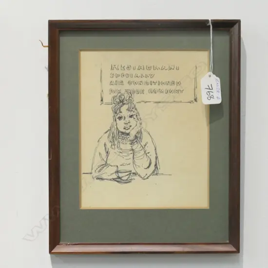 RUSSELL CLARK INK WOMAN IN RESTAURANT