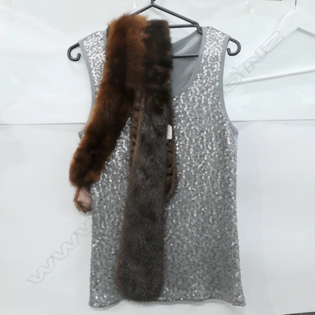 2X FUR COLLARS MINK?;  1X GREY TOP Image 1++