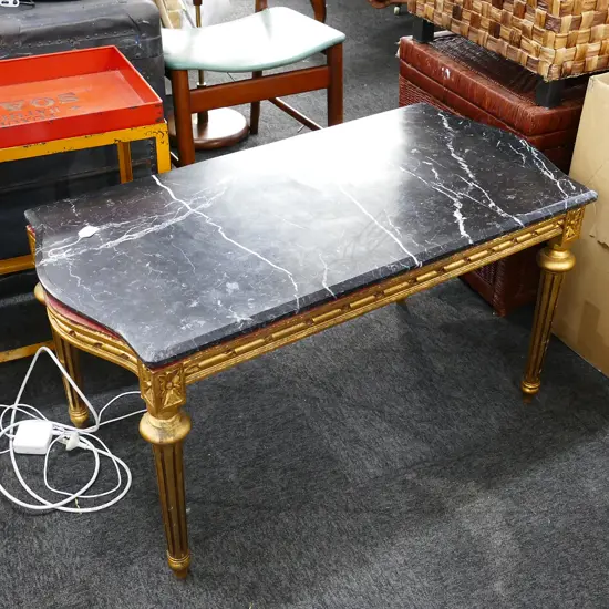 GILT WOOD MARBLE TOP COFFEE TABLE