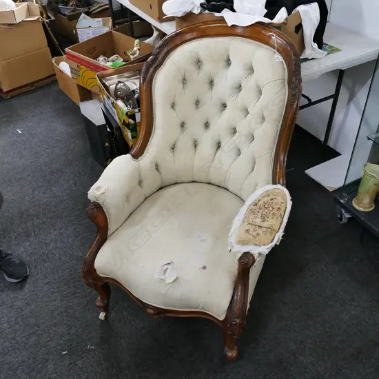 VICT GRANDFATHER CHAIR NEEDS RE UPHOLSTERING