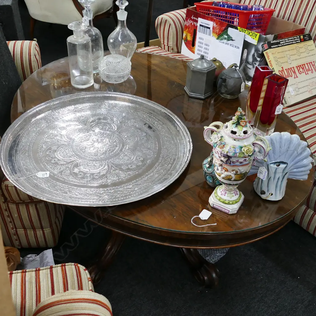 VICTORIAN ROSEWOOD & WALNUT CUT DOWN CENTRE TABLE L. 1190MM Image 1++