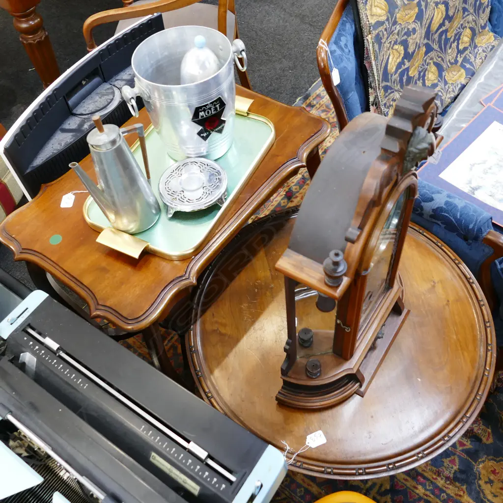 MAHOGANY STRETCHER SIDE TABLE W.660mm + TRIPOD COFFEE TABLE (A/F) Image 1++
