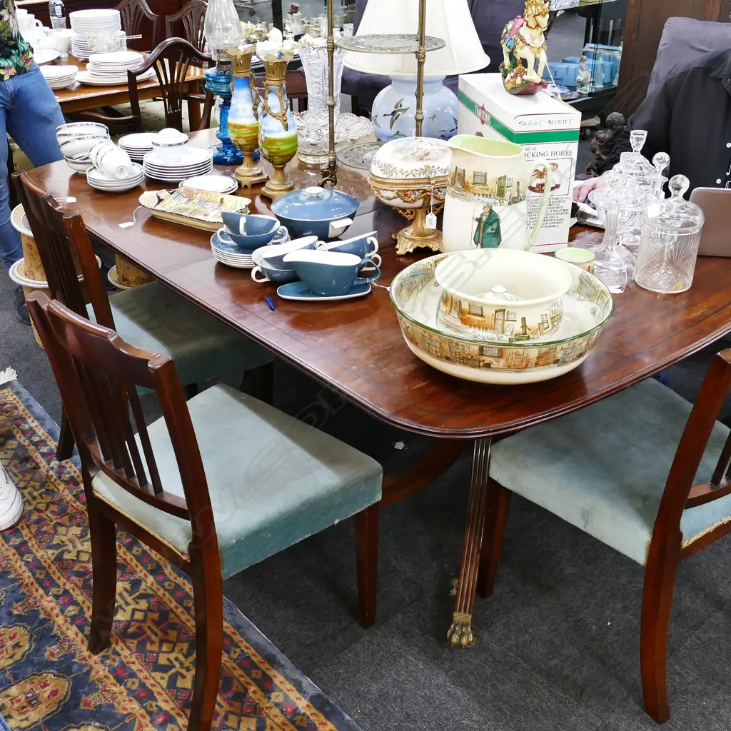 MAHOGANY TWIN PEDESTAL D END DINING TABLE WITH ONE EXTENSION 2400 X 1200 MM Image 1++