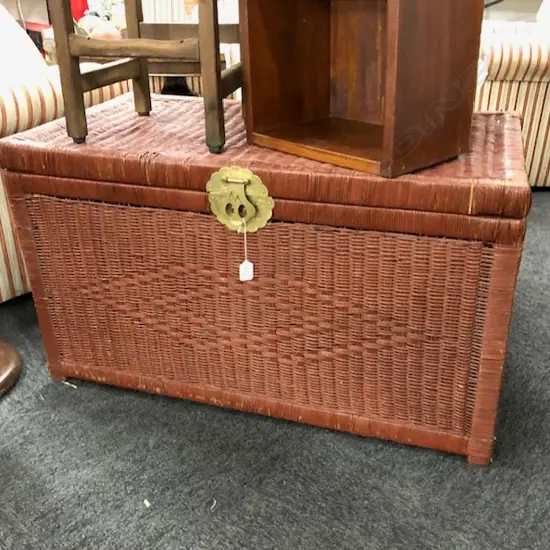 OLD CANE TRUNK HINGED LID