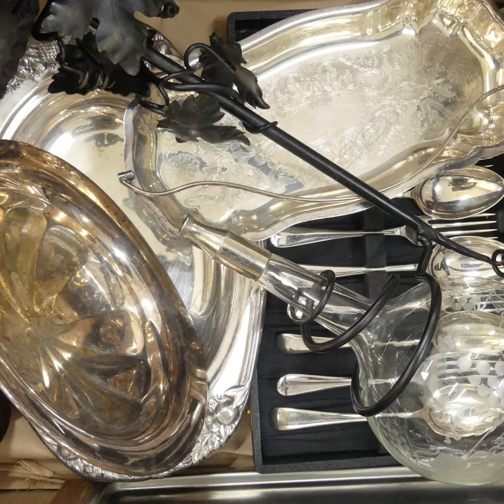 BOX LOT CASED CUTLERY, EPERGNE, EP ETC Image 1++