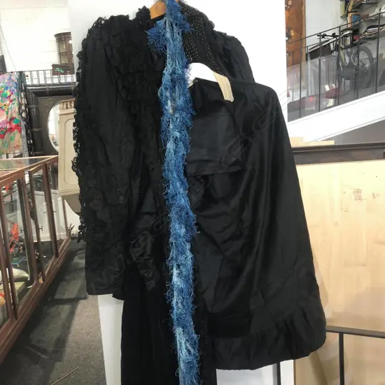 BOX OF VINTAGE CLOTHES INCLUDING A BEADED VICTORIAN COAT