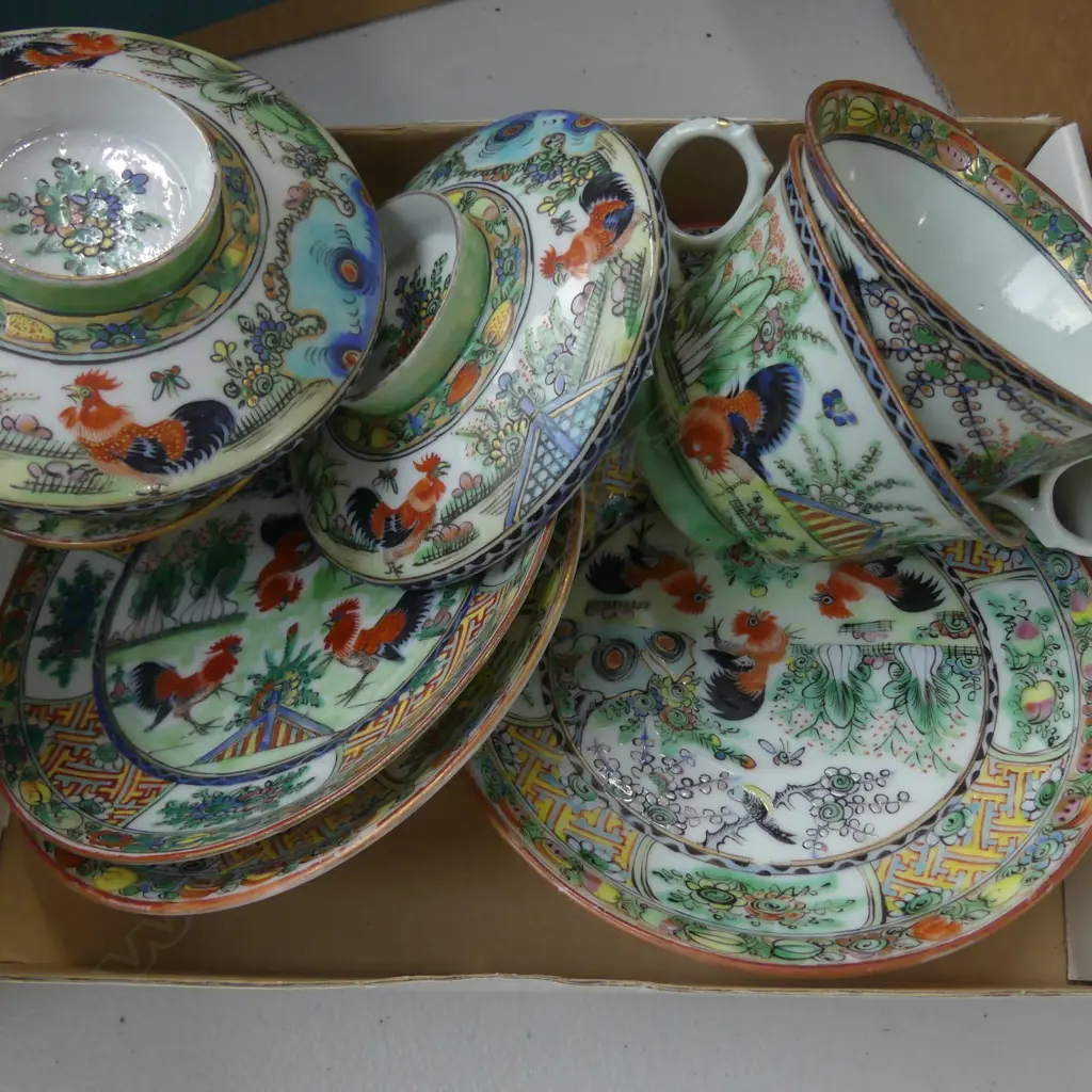 ROOSTER PAINTED CHINA PART TEA SET Image 1++