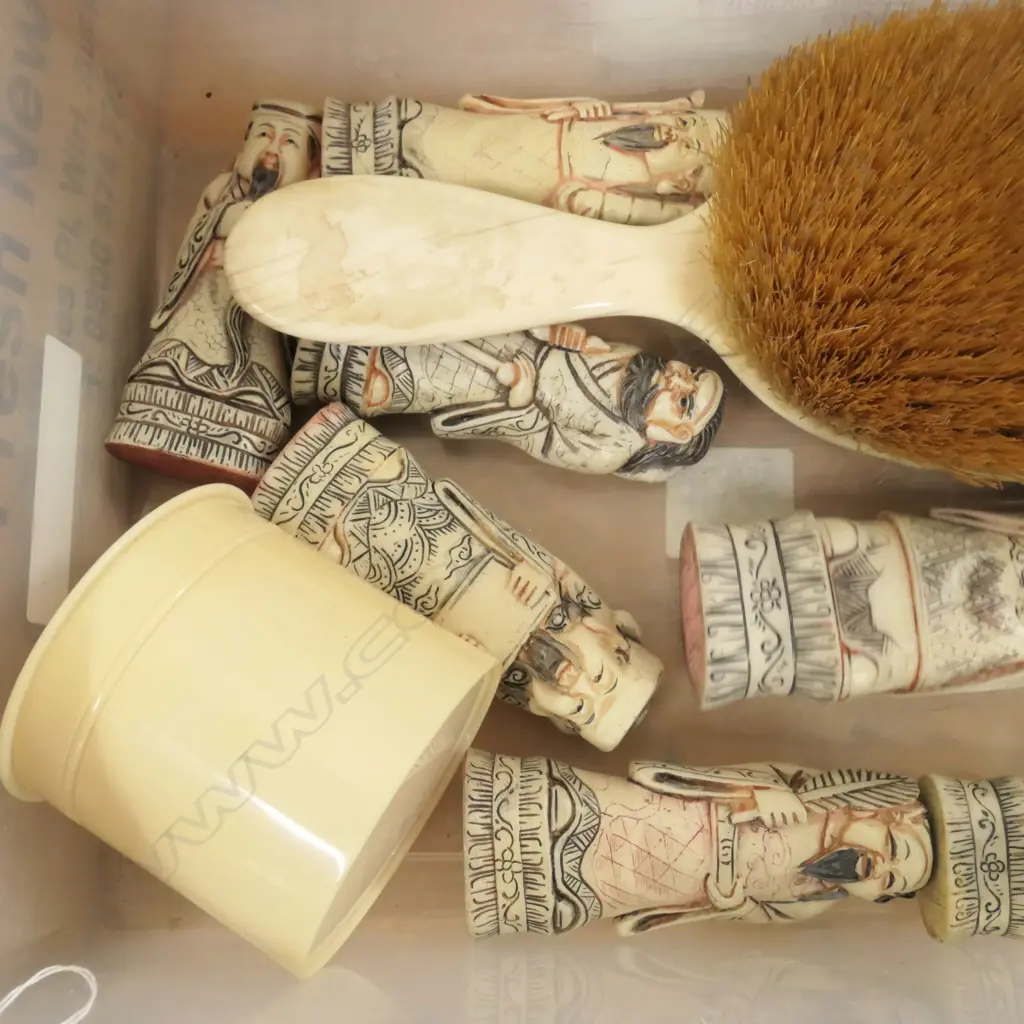 LOT ASST RESIN FIGURES/IVORINE BOX AND IVORY BRUSH Image 1++