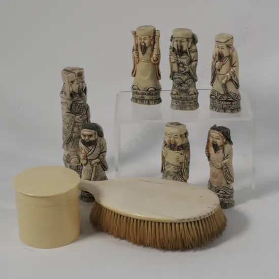 LOT ASST RESIN FIGURES/IVORINE BOX AND IVORY BRUSH