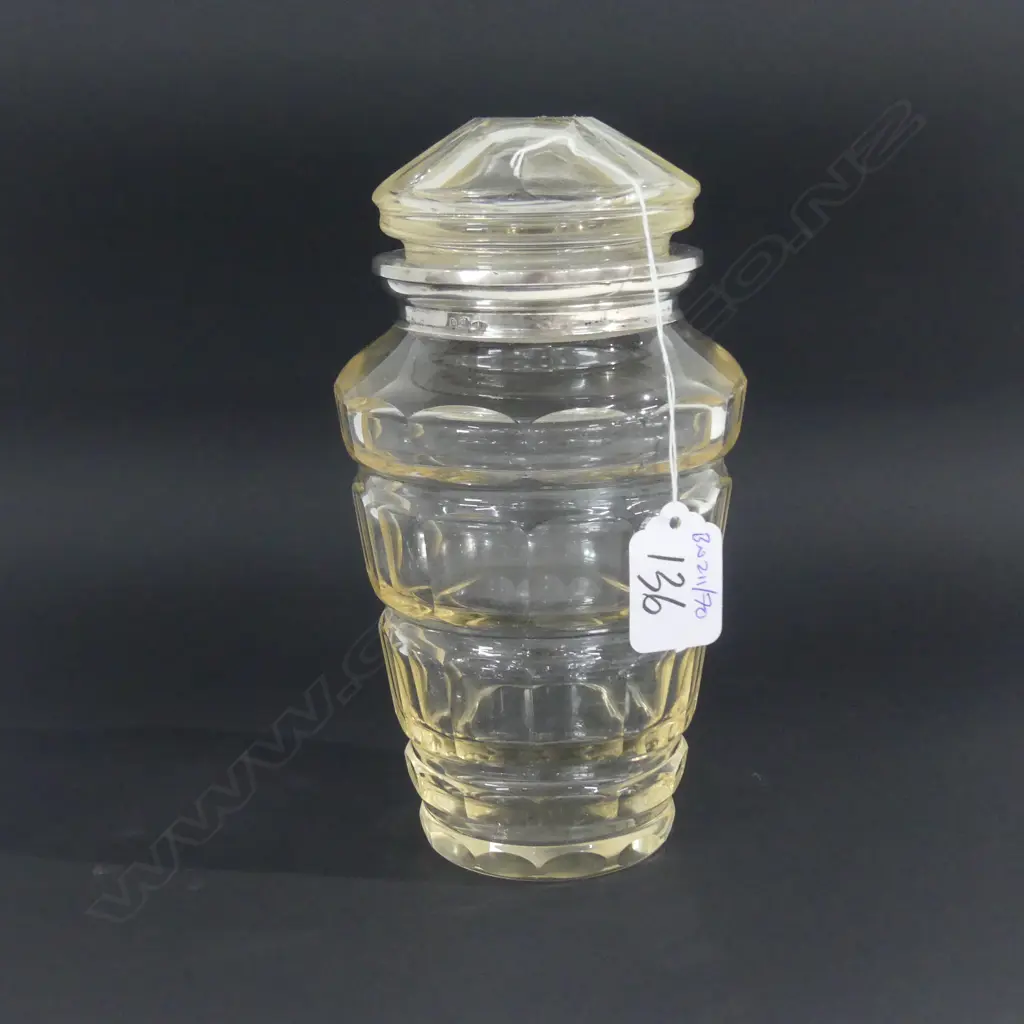 .800 SILVER BANDED SILVER AND CRYSTAL PICKLE JAR H. 190MM Image 1++