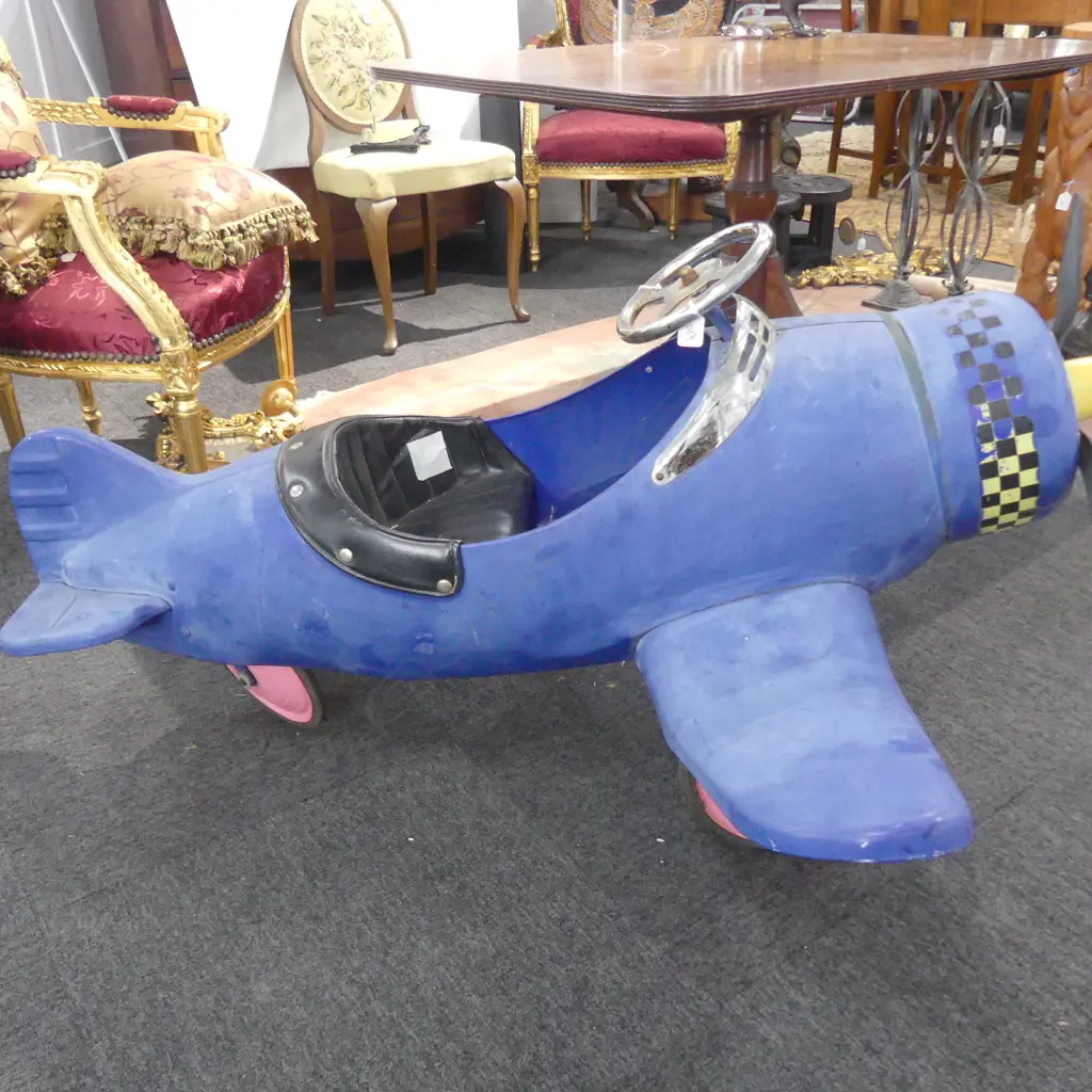 AIRFLOW REPRO. BLUE PEDAL CAR AIRPLANE C1980'S Image 1++