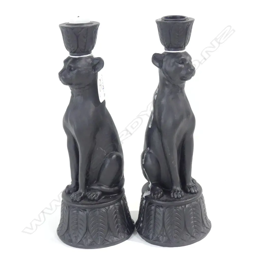 BLACK RESIN CANDLE STICKS IN FORM OF LEOPARDS. Image 1++