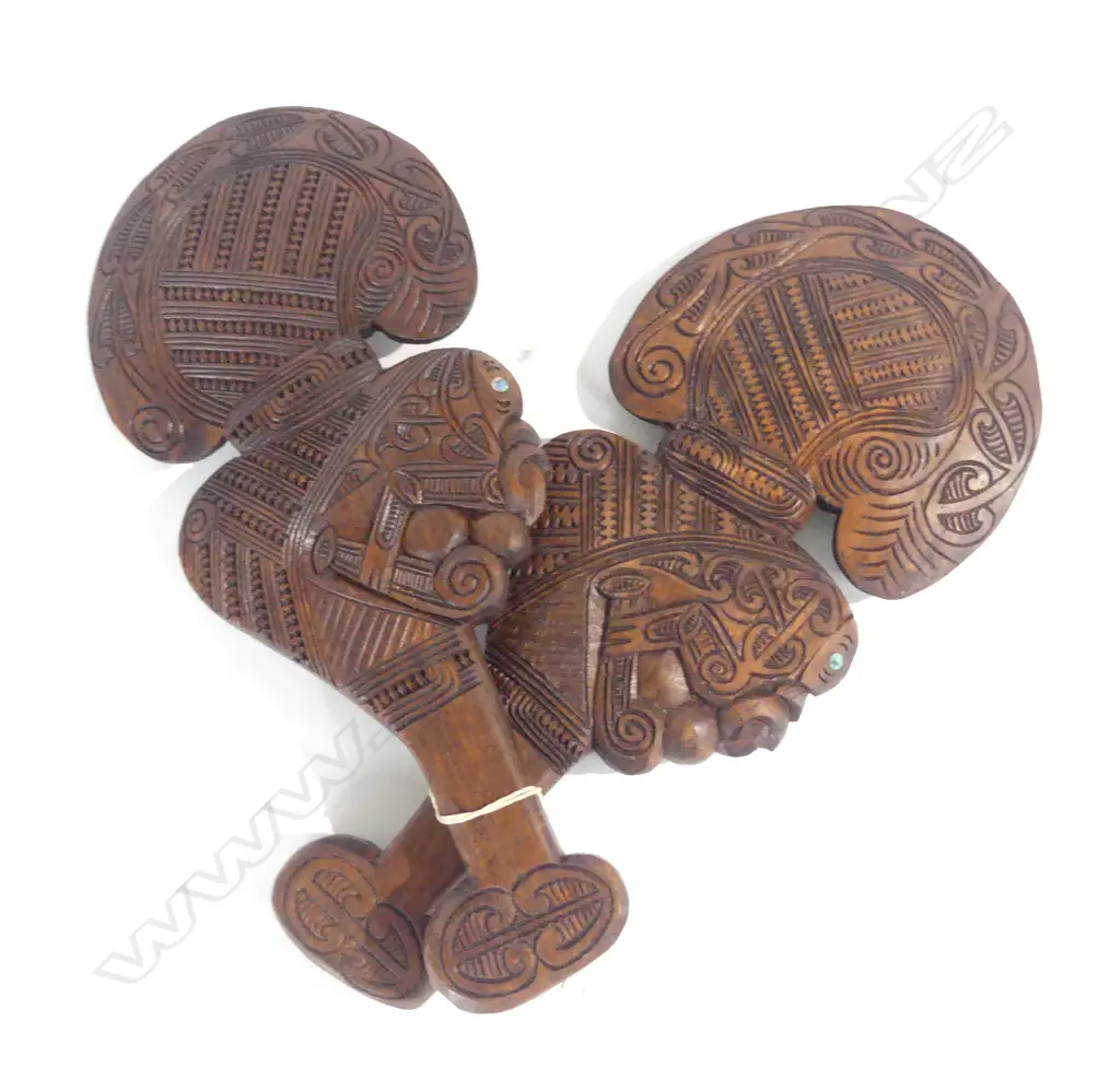 PAIR MAORI CARVED HAND CLUBS / WHIAKA 340MM L Image 1++