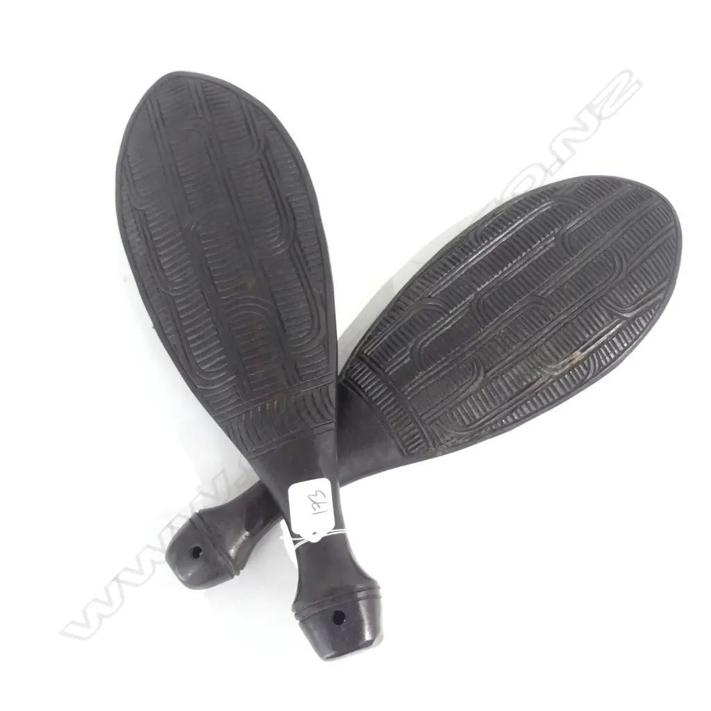 PAIR CARVED WOODEN MAORI HAND CLUB / PATU 420MM L Image 1++