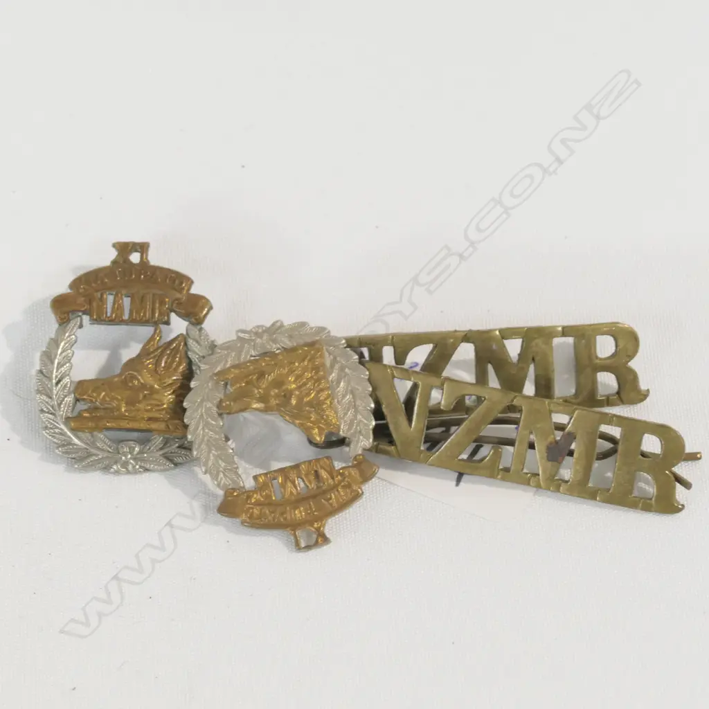 PR XI (NORTH AUCK) REGT COLLAR BADGES & NZMR (Straight) BRASS SHOULDER TITLES Image 1++