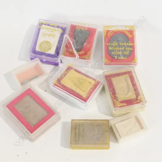 BOX OF ASST VINTAGE BUDDHA CLAY PLAQUES