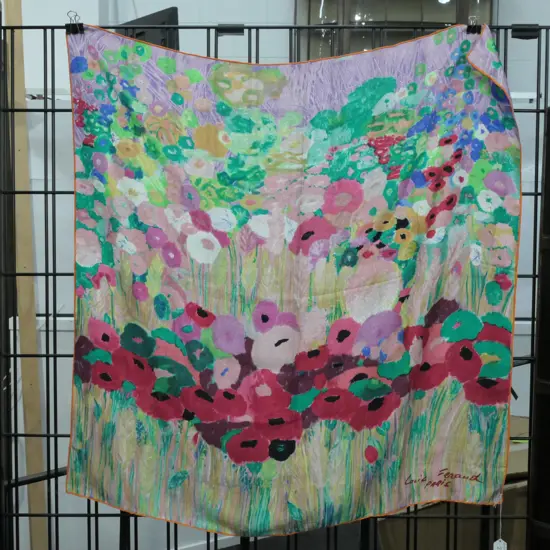 LOUIS FERAUD PARIS SILK DESIGNER SCARF POPPIES