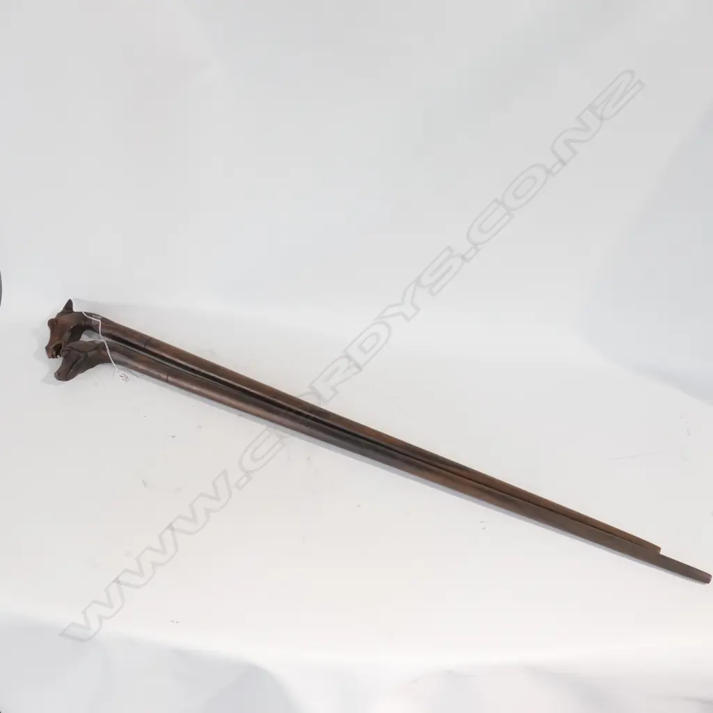 2 CARVED HANDLE WALKING STICKS: DOG & HORSE Image 1++