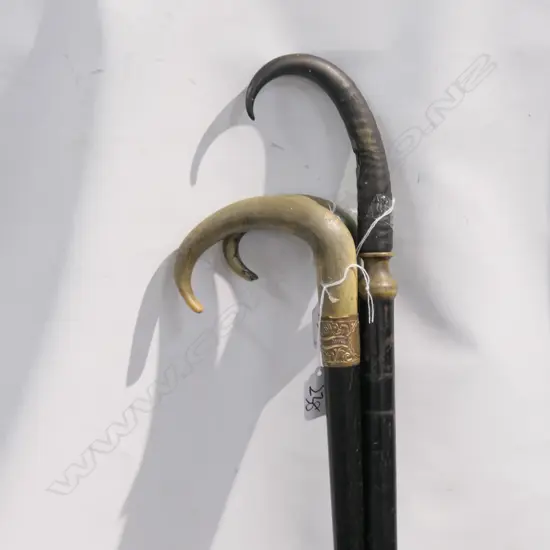 3 C1900 HORN HANDLED WALKING STICKS BLACK LACQUER