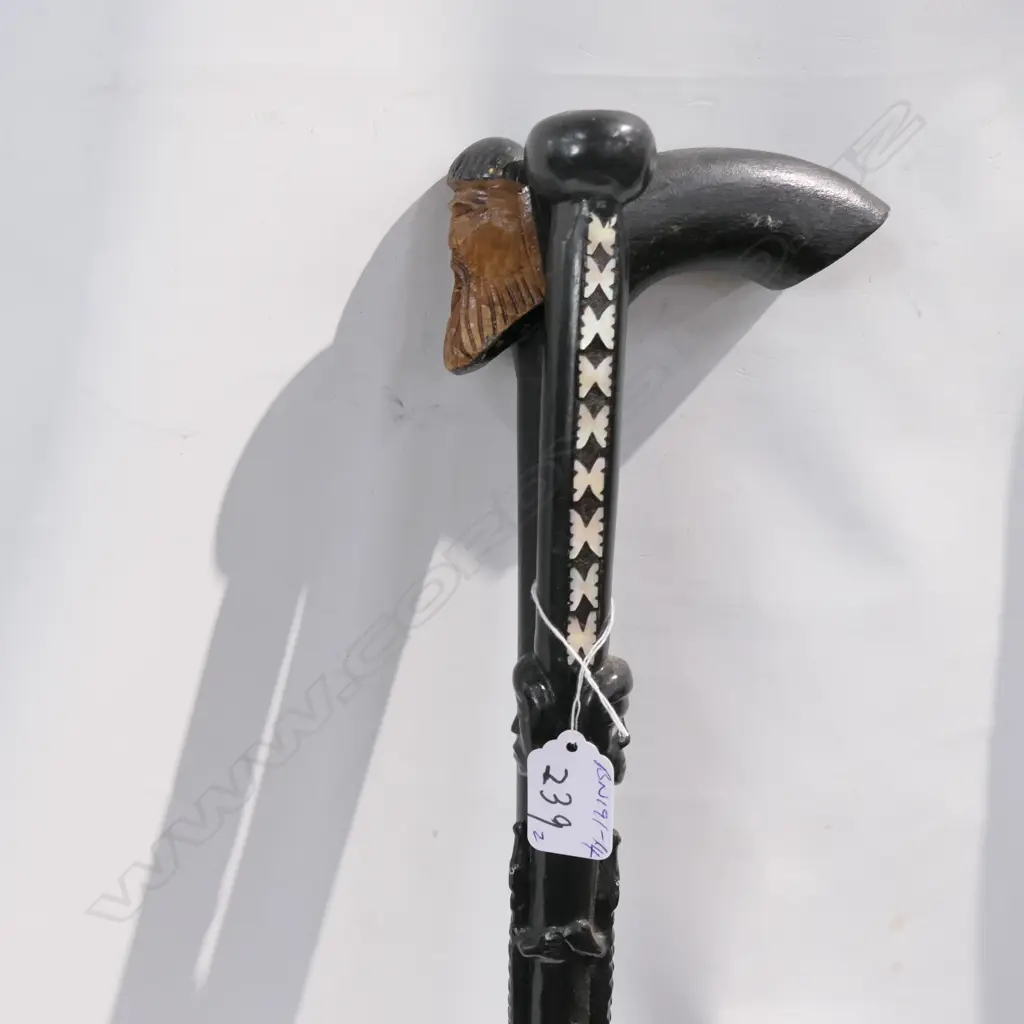 2 WALKING STICKS; 1 SOLOMON IS. MOP INLAY Image 1++