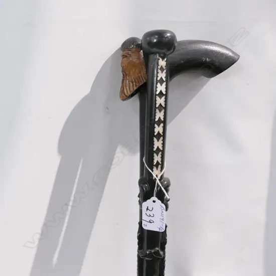 2 WALKING STICKS; 1 SOLOMON IS. MOP INLAY