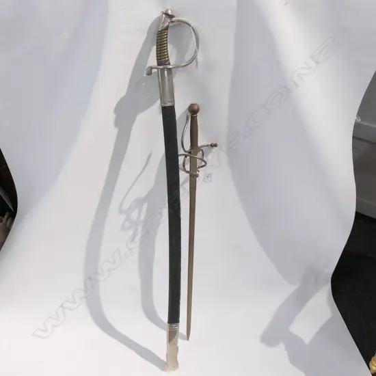 2 OLD STYLE SWORDS: 1 CAVALRY SABER ETC