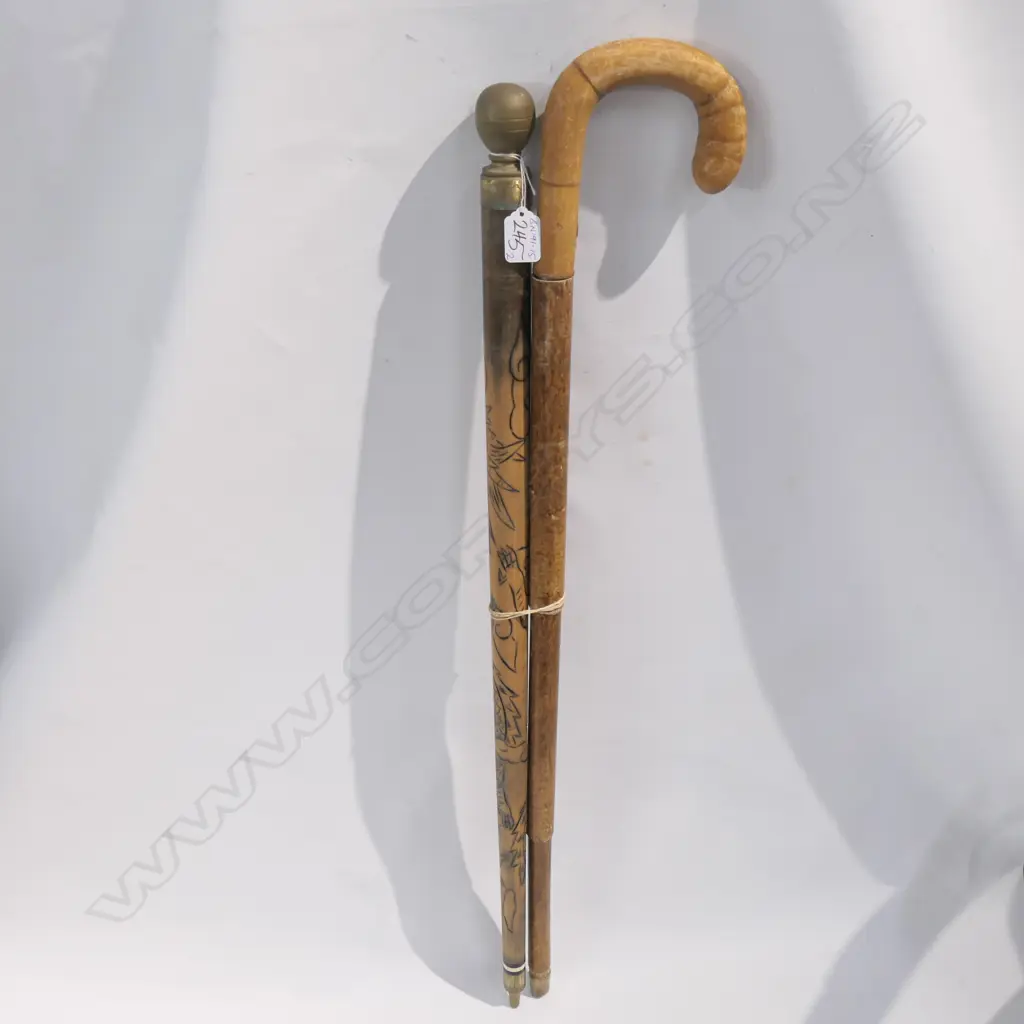 2 METAMORPHIC WALKING STICKS: UMBRELLA & POOL CUE Image 1++