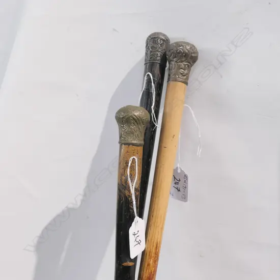 3 C1900 EMBOSSED METAL TOP WALKING STICKS 1 STG