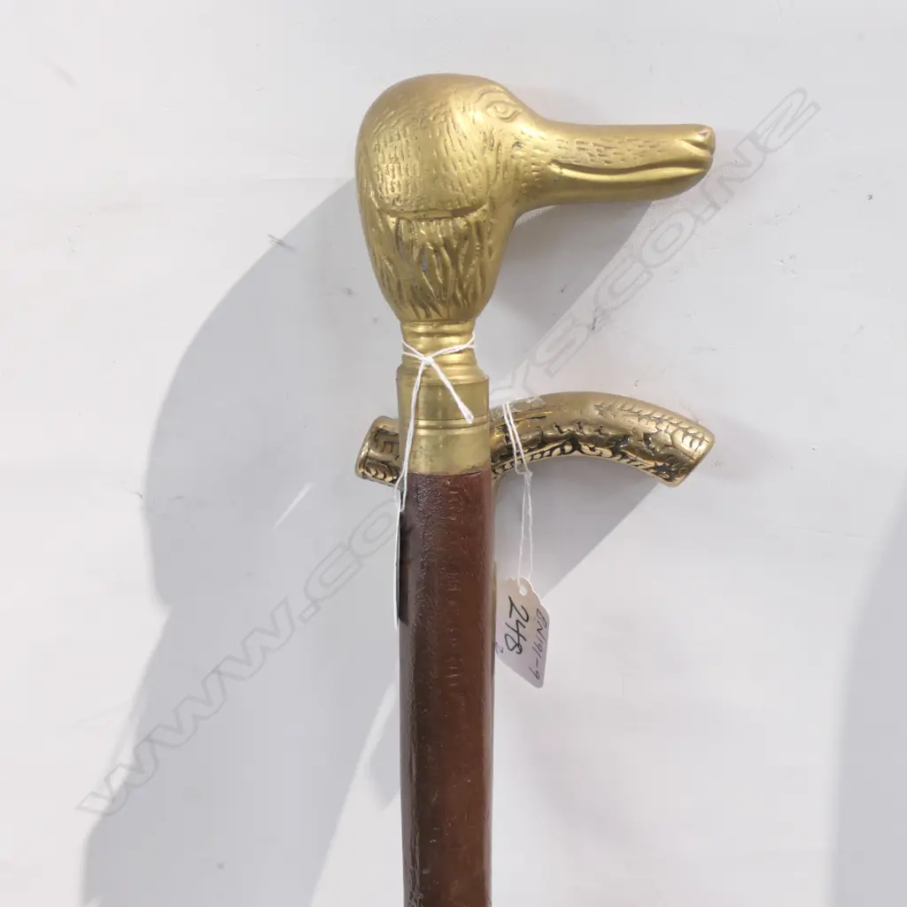 2 BRASS HANDLED WALKING STICKS 1 W HIDDEN FLASK Image 1++