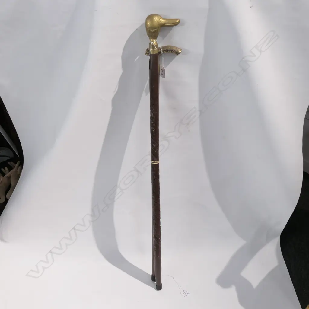 2 BRASS HANDLED WALKING STICKS 1 W HIDDEN FLASK Image 1++