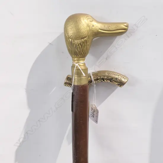 2 BRASS HANDLED WALKING STICKS 1 W HIDDEN FLASK