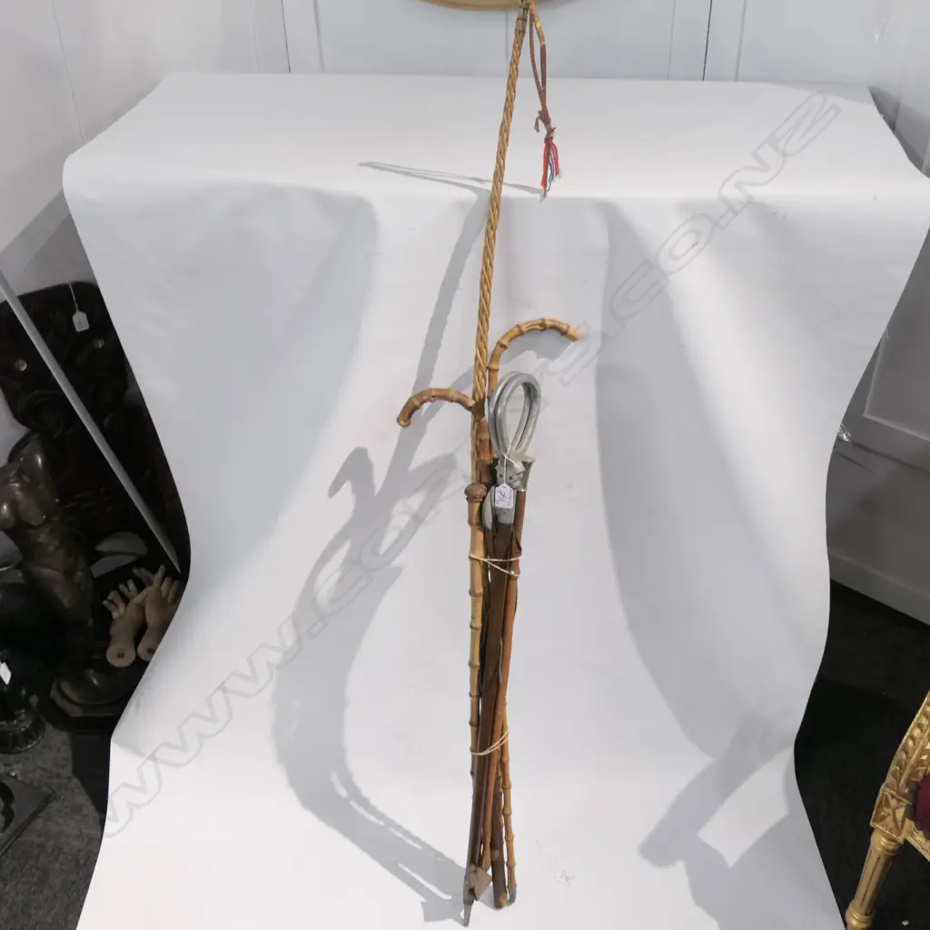6 VINTAGE WALKING STICKS ETC. SHOOTING STICK, CROP... Image 1++