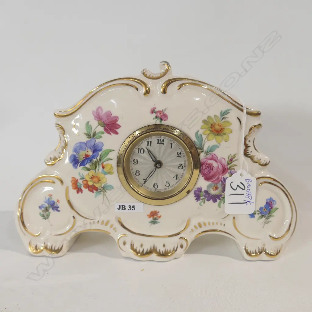 CHINA FLORAL DECORATED MANTLE CLOCK H 170 MM Image 1++