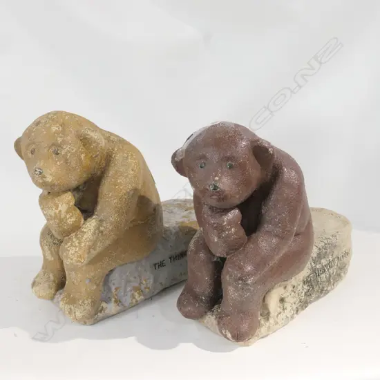PAIR OF SYD BREEZE CONCRETE TEDDY BEAR GARDEN ORNAMENTS