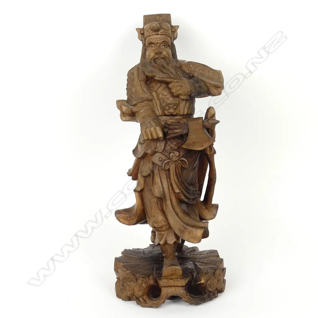 An old Chinese carved wooden war god Image 1++