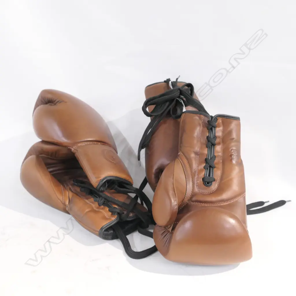TWO PAIRS VINTAGE STYLE GENUINE LEATHER BOXING GLOVES Image 1++