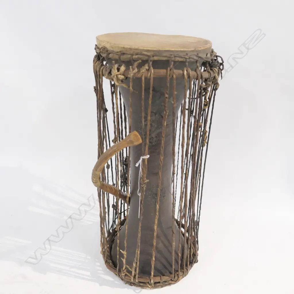 NIGERIAN YORUBA GANGAN TALKING DRUM & DRUMSTICK w SNAKESKIN DRUMHEADS Image 1++
