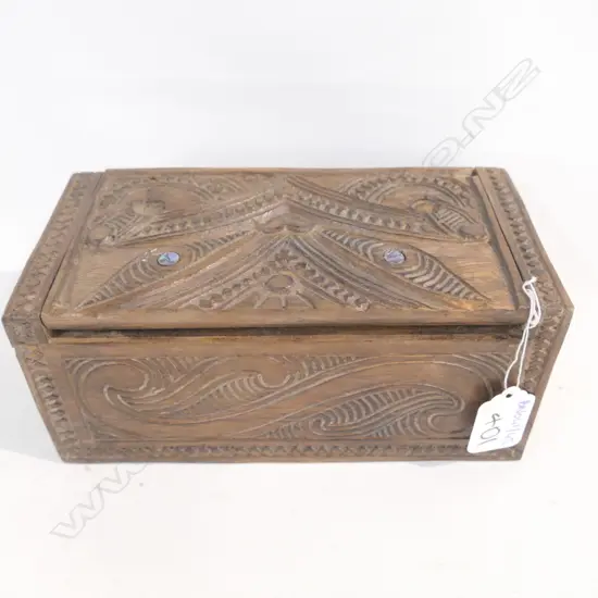 LARGE CARVED WOODEN MAORI BOX 240MM L