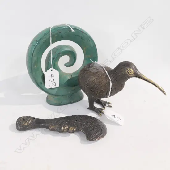 CAST BRONZE KIWI/CLUB AND KORU ORNAMENT H 150 MM