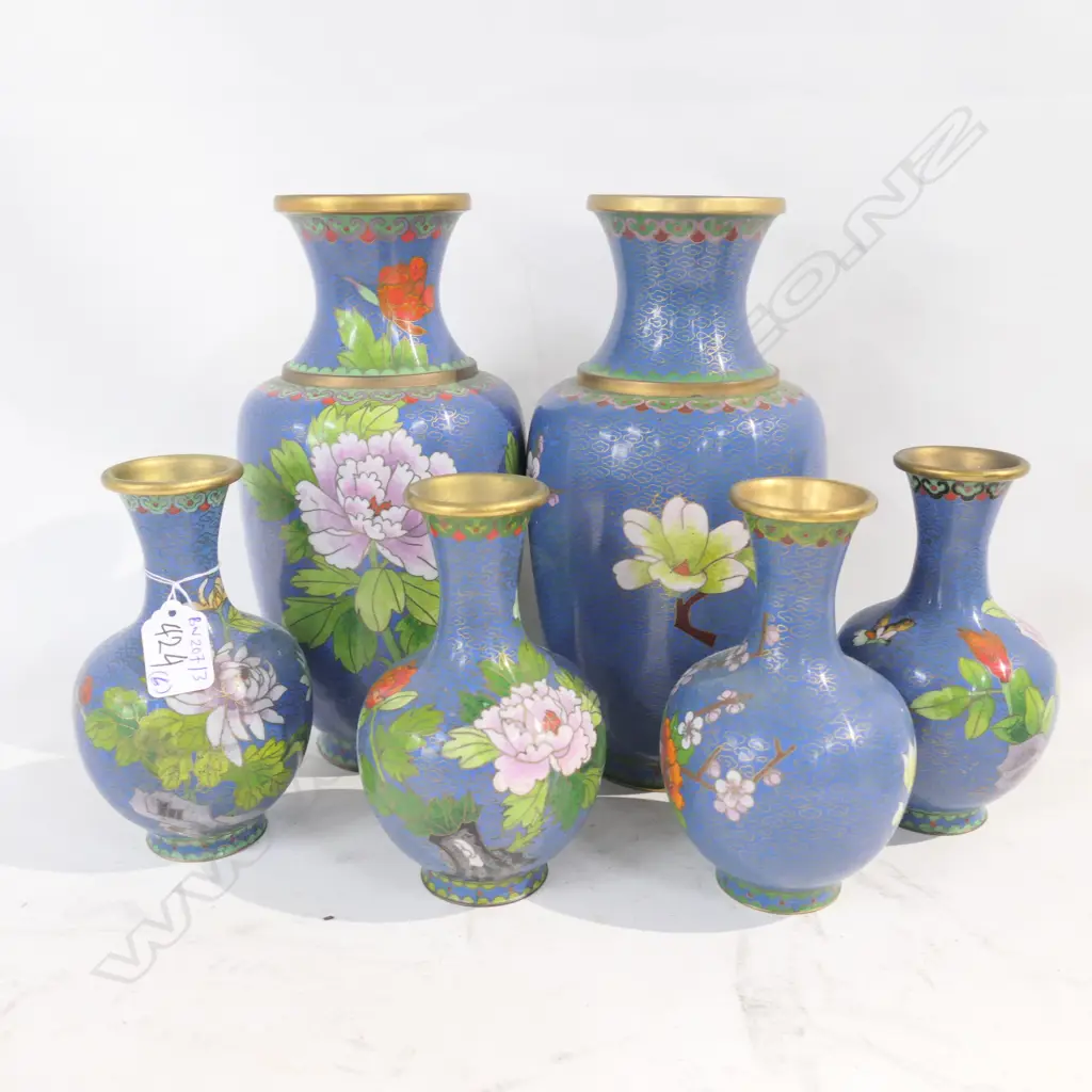 6 CLOISONNE VASES TALLEST 250MM  Image 1++