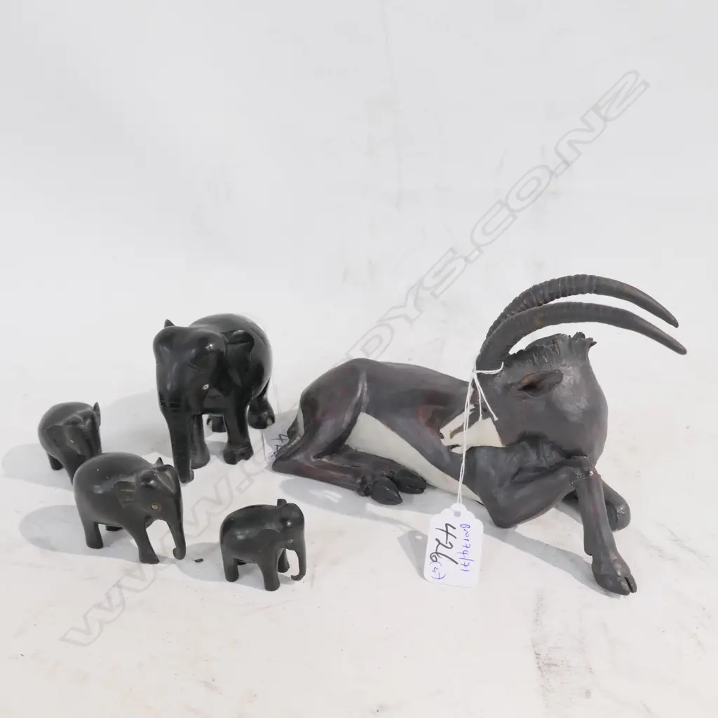 ASST EBONY ELEPHANTS + CERAMIC ANTERLOPE Image 1++